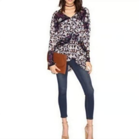 NWOT Free People Isabelle Purple Multi Floral V-Neck Tunic - Picture 3 of 8